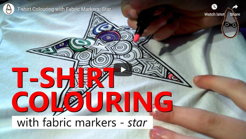 Watch a star t-shirt design being colored in with fabric markers